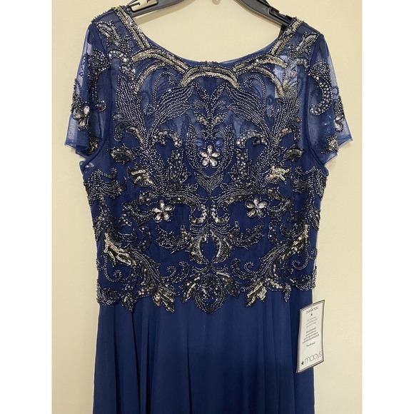 Xscape Navy Blue Embellished Chiffon Ball Gown Dress Wedding Mother Size 14 NWT - Picture 2 of 13